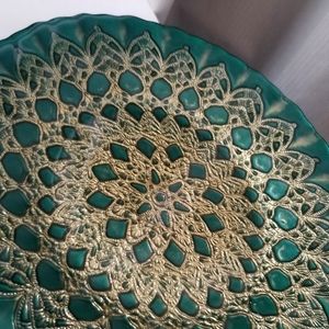Emerald Green & Gold Glass Pedestal Dish
